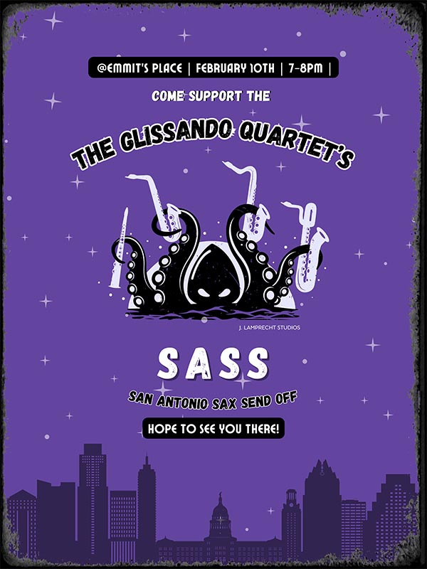 Special event with The Glissando Quartet for their San Antonio Sax Send Off