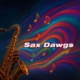 Sax Dawgs stylized graphic with saxophone.